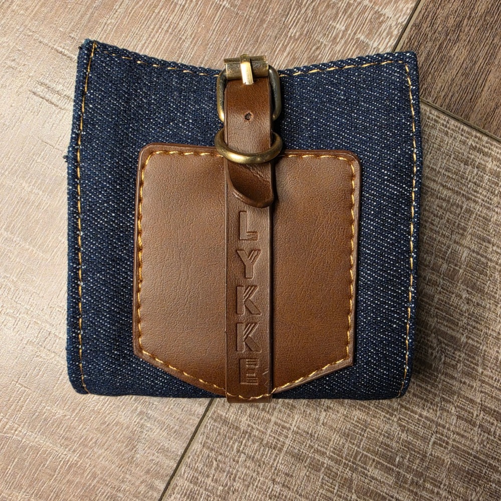 LYKKE Needle Roll Case Small Blue Denim Leather Buckle Craft Organizer DIY